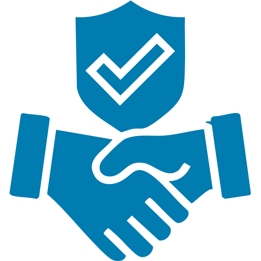 icon of a shield with two people shaking hands, to signify ongoing support for employers