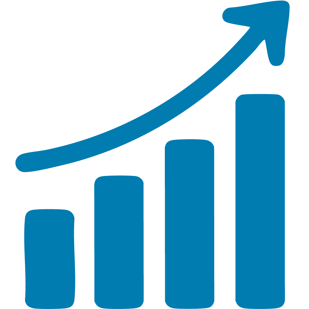 icon graphic of a bar graph with increasing numbers, signifying that ready to work continuously improves