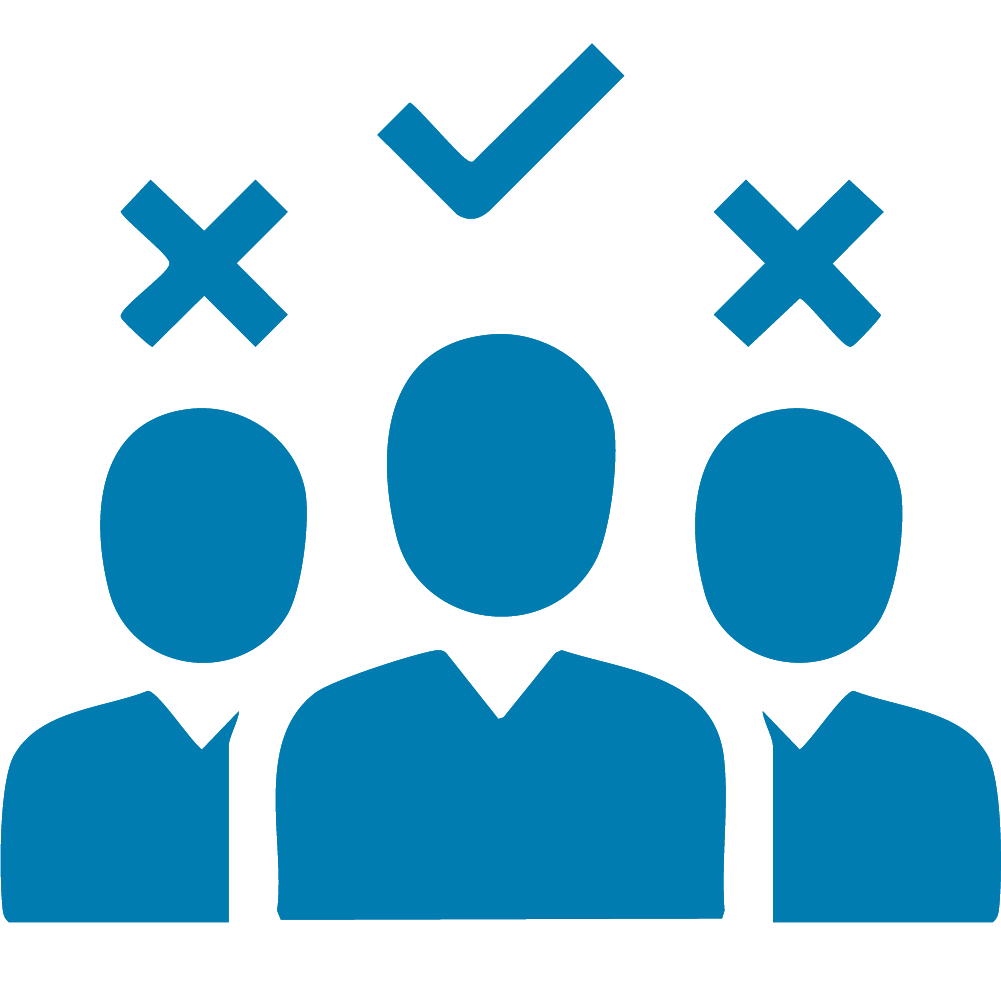 graphic of three people, with one having a checkmark above them, showing a network of vetted job candidates